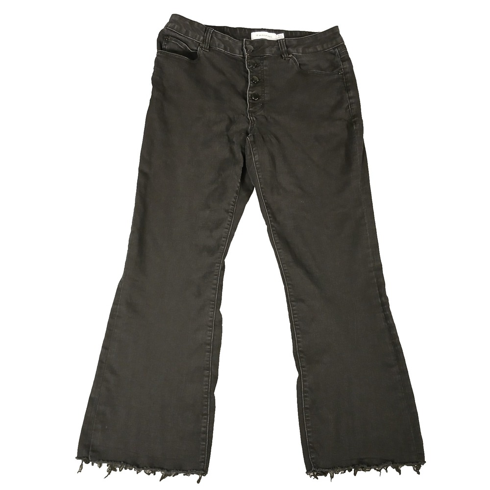 Tahari Pants Black Frayed Hem Mid Rise Button Fly Womens Size12/31